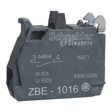 ZBE1016 - Harmony XB4, Single contact block, silver alloy, gold flashed, screw clamp terminal, 1 NO - Schneider Electric - Harmony XB4, Single contact block, silver alloy, gold flashed, screw clamp terminal, 1 NO - Schneider Electric - 0