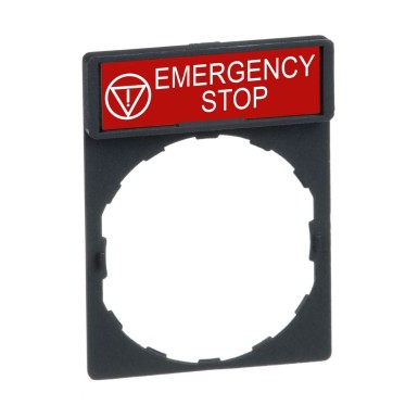 ZBY2330 - Legend holder, Harmony XB4, 30 x 40mm, plastic, 8 x 27mm legend, white marked EMERGENCY STOP - Schneider Electric - Legend holder, Harmony XB4, 30 x 40mm, plastic, 8 x 27mm legend, white marked EMERGENCY STOP - Schneider Electric - 0