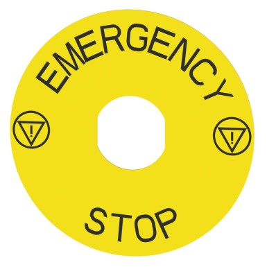 ZBY8330 - Legend, Harmony XB4, plastic, yellow, 90mm, for emergency stop, marked EMERGENCY STOP with logo ISO13851 - Schneider Electric - Legend, Harmony XB4, plastic, yellow, 90mm, for emergency stop, marked EMERGENCY STOP with logo ISO13851 - Schneider Electric - 5