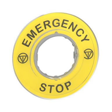 ZBY9320 - Legend holder 60mm for emergency stop, Harmony XB4, plastic, yellow, marked EMERGENCY STOP - Schneider Electric - Legend holder 60mm for emergency stop, Harmony XB4, plastic, yellow, marked EMERGENCY STOP - Schneider Electric - 0