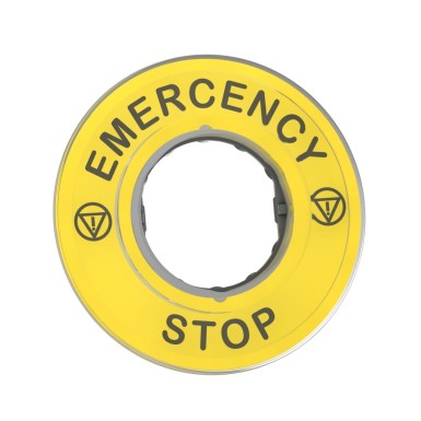 ZBY9320 - Legend holder 60mm for emergency stop, Harmony XB4, plastic, yellow, marked EMERGENCY STOP - Schneider Electric - Legend holder 60mm for emergency stop, Harmony XB4, plastic, yellow, marked EMERGENCY STOP - Schneider Electric - 4