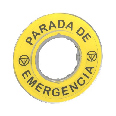 ZBY9420 - Legend, Harmony XB4, plastic, yellow, 90mm, for emergency stop, marked PARADA DE EMERGENCIA with logo ISO13851 - Schneider Electric - Legend, Harmony XB4, plastic, yellow, 90mm, for emergency stop, marked PARADA DE EMERGENCIA with logo ISO13851 - Schneider Electric - 0