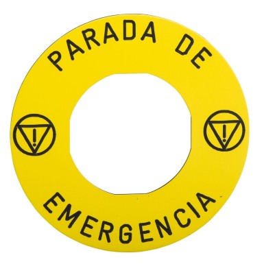 ZBY9430T - Marked legend, Harmony XB5, Harmony XB4, yellow, 60mm, for emergency stop, marked PARADA DE EMERGENCIA, for ZBZ3605 - Schneider Electric - Marked legend, Harmony XB5, Harmony XB4, yellow, 60mm, for emergency stop, marked PARADA DE EMERGENCIA, for ZBZ3605 - Schneider Electric - 0