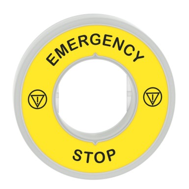 ZBY9W2B330 - Harmony, Illuminated ring ?60, plastic, yellow, red fixed integral LED, marked EMERGENCY STOP, 24 V - Schneider Electric - Harmony, Illuminated ring ?60, plastic, yellow, red fixed integral LED, marked EMERGENCY STOP, 24 V - Schneider Electric - 4