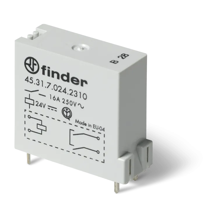 453170240310 - Low profile miniature electromechanical relay; installation on a printed circuit board; Conclusions with a pitch of 3.5mm; 1NO 16A; AGNI contacts; 24V DC coil (sensitivity); Degree of protection of RTII - Finder - Low profile miniature electromechanical relay; installation on a printed circuit board; Conclusions with a pitch of 3.5mm; 1NO 16A; AGNI contacts; 24V DC coil (sensitivity); Degree of protection of RTII - Finder - 0