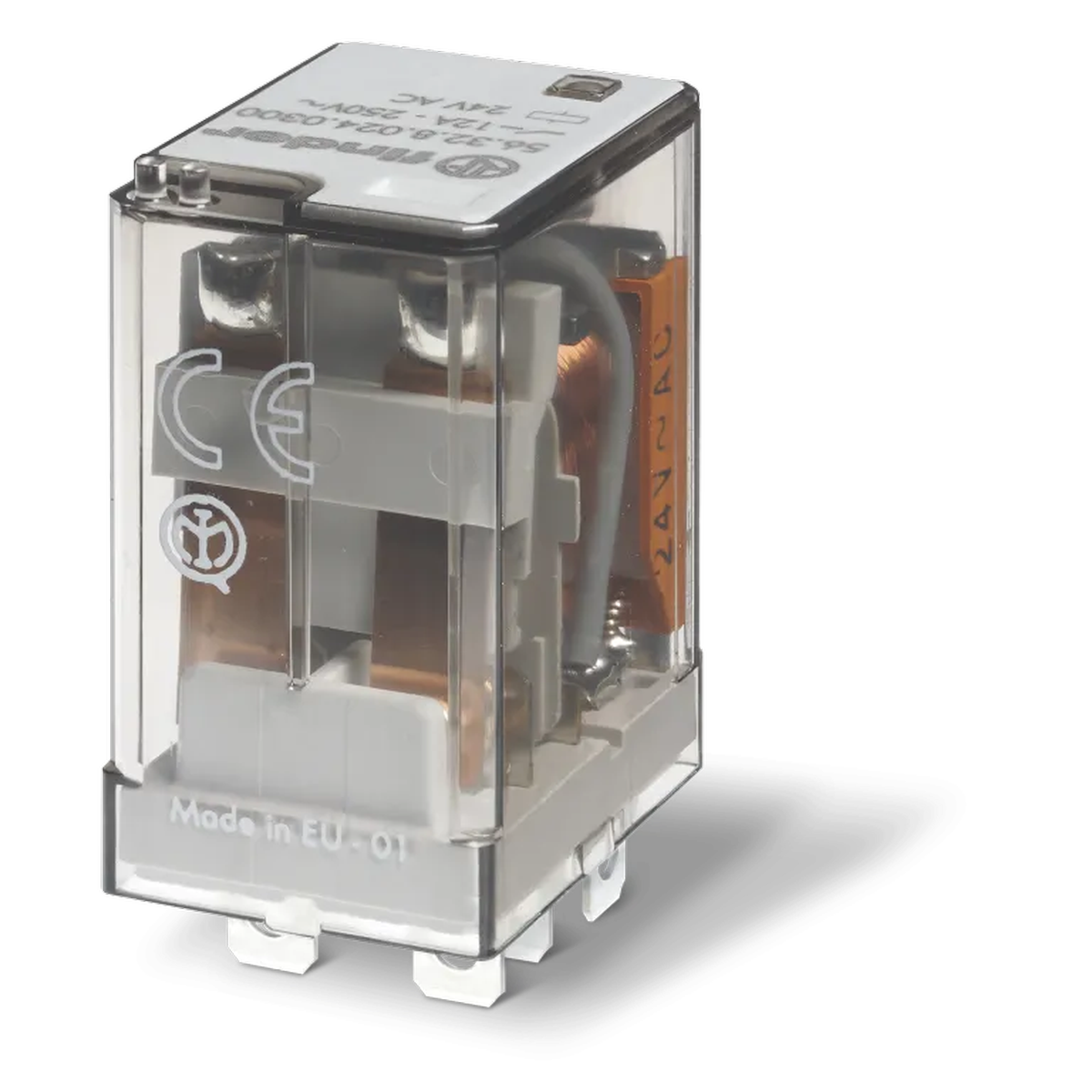 563280240300 - Miniature power electromechanical relay; Installation in a socket or Faston tips (4.8x0.5mm); 2NO 12a; AGNI contacts (gap = 1.5mm); 24V AC coil; degree of protection of RTI; Options: No - Finder - Miniature power electromechanical relay; Installation in a socket or Faston tips (4.8x0.5mm); 2NO 12a; AGNI contacts (gap = 1.5mm); 24V AC coil; degree of protection of RTI; Options: No - Finder - 0