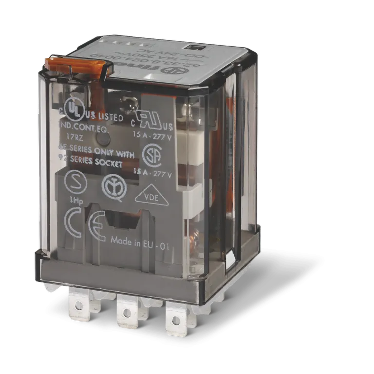 623382300040 - Power electromechanical relay; Installation in the socket or tips Faston 187 (4.8x0.5mm); 3CO 16A; AGCDO contacts; Coil 230V AC; degree of protection of RTI; Options: Test button + fur.InDicator - Finder - Power electromechanical relay; Installation in the socket or tips Faston 187 (4.8x0.5mm); 3CO 16A; AGCDO contacts; Coil 230V AC; degree of protection of RTI; Options: Test button + fur.InDicator - Finder - 0