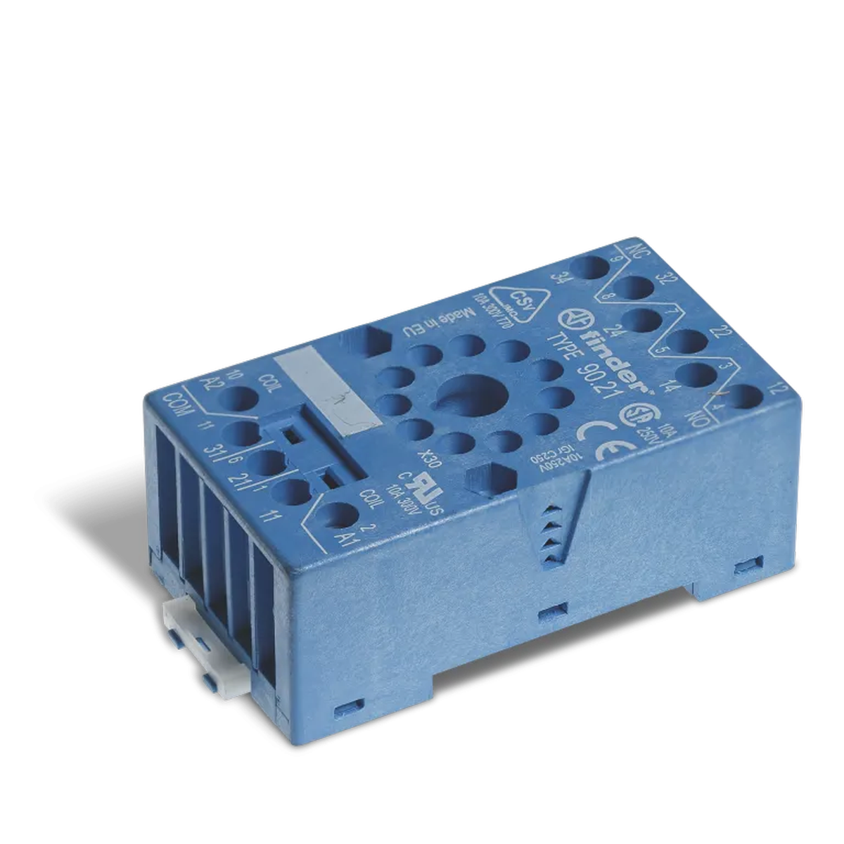 9021SMA - Socket with screw terminals (with clamping cage) for relay 60.13, timer 88.02; Modules 99.01 are used; Included Metal Clip 090.33; Version: Blue - Finder - Socket with screw terminals (with clamping cage) for relay 60.13, timer 88.02; Modules 99.01 are used; Included Metal Clip 090.33; Version: Blue - Finder - 0