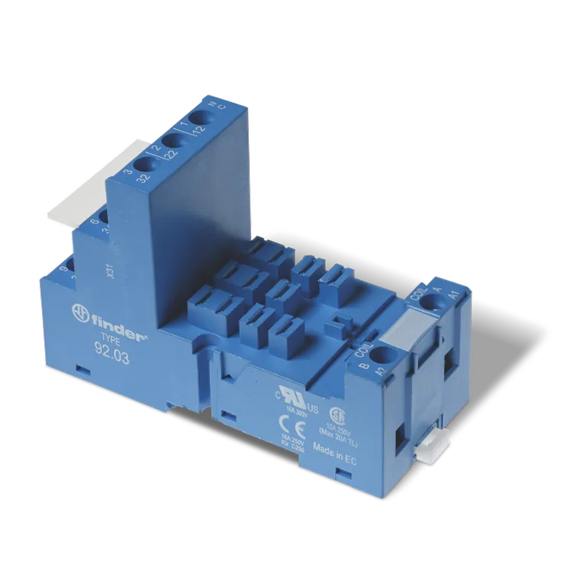 9203SMA - Rosette with screw terminals (with clamping curtain) for relay 62.31, 62.32, 62.33; Modules are used 86.00, 86.30, 99.02; included metal clip 092.71; Version: Blue - Finder - Rosette with screw terminals (with clamping curtain) for relay 62.31, 62.32, 62.33; Modules are used 86.00, 86.30, 99.02; included metal clip 092.71; Version: Blue - Finder - 0