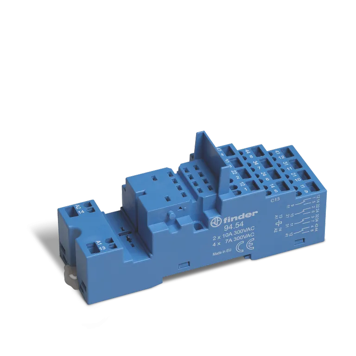 9454SPA - Socket with non-free terminals (spring clamp) for relay 55.32, 55.34, timer 85.02, 85.04; Modules 99.02 are used; Included plastic clip 094.91.3; Version: Blue - Finder - Socket with non-free terminals (spring clamp) for relay 55.32, 55.34, timer 85.02, 85.04; Modules 99.02 are used; Included plastic clip 094.91.3; Version: Blue - Finder - 0