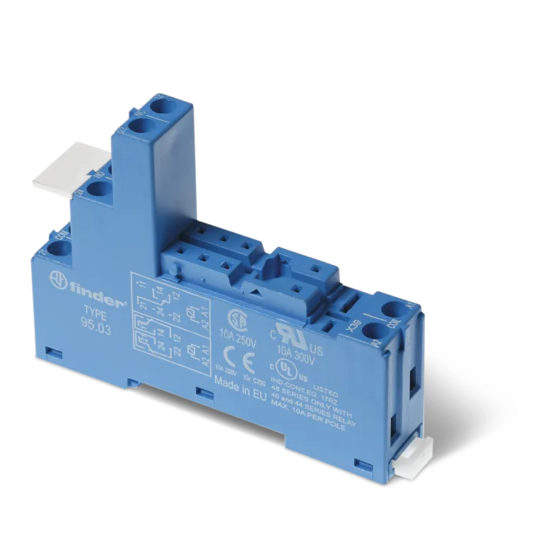 9503SPA - Socket with screw terminals (with clamping clamp) for relay 40.31; Modules 99.02, 86.03 are used; Included plastic clip 095.01; Version: Blue - Finder - Socket with screw terminals (with clamping clamp) for relay 40.31; Modules 99.02, 86.03 are used; Included plastic clip 095.01; Version: Blue - Finder - 0