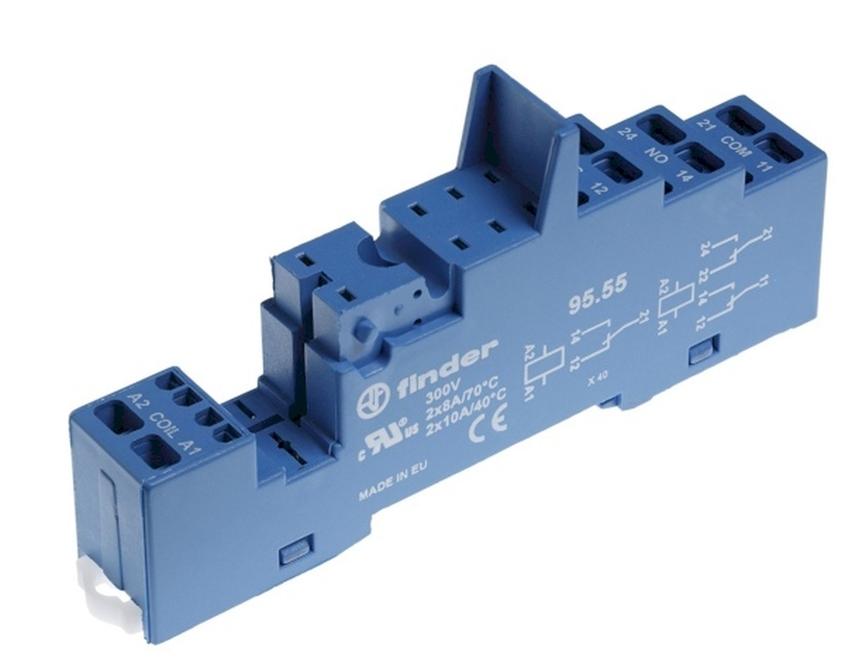 9555SPA - Rosette with eventless terminals (spring clamp) for relay 40.51, 40.52, 40.61, 40.62; Modules 99.02, 86.03 are used; Included plastic clip 095.91.3; Version: Blue - Finder - Rosette with eventless terminals (spring clamp) for relay 40.51, 40.52, 40.61, 40.62; Modules 99.02, 86.03 are used; Included plastic clip 095.91.3; Version: Blue - Finder - 0