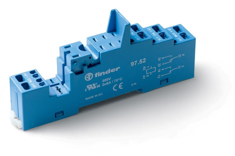 97527SMA - Socket with disintegrate terminals (spring clamp) for relay 46.52; Modules 86.30, 99.02 are used; Included plastic clip 097.01; Trim: Grey; for railway applications - Finder - Socket with disintegrate terminals (spring clamp) for relay 46.52; Modules 86.30, 99.02 are used; Included plastic clip 097.01; Trim: Grey; for railway applications - Finder - 0