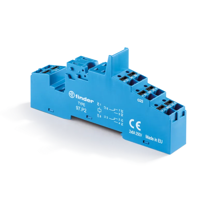 97P2SMA - Socket with non-centered Push-IN terminals for relay 46.52; Modules 86.30, 99.02 are used; Included metal clip 097.71; Version: Blue - Finder - Socket with non-centered Push-IN terminals for relay 46.52; Modules 86.30, 99.02 are used; Included metal clip 097.71; Version: Blue - Finder - 0